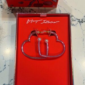 Betsey Johnson “Love Spell” Open Heart Hoop Earrings with Pearl Accent